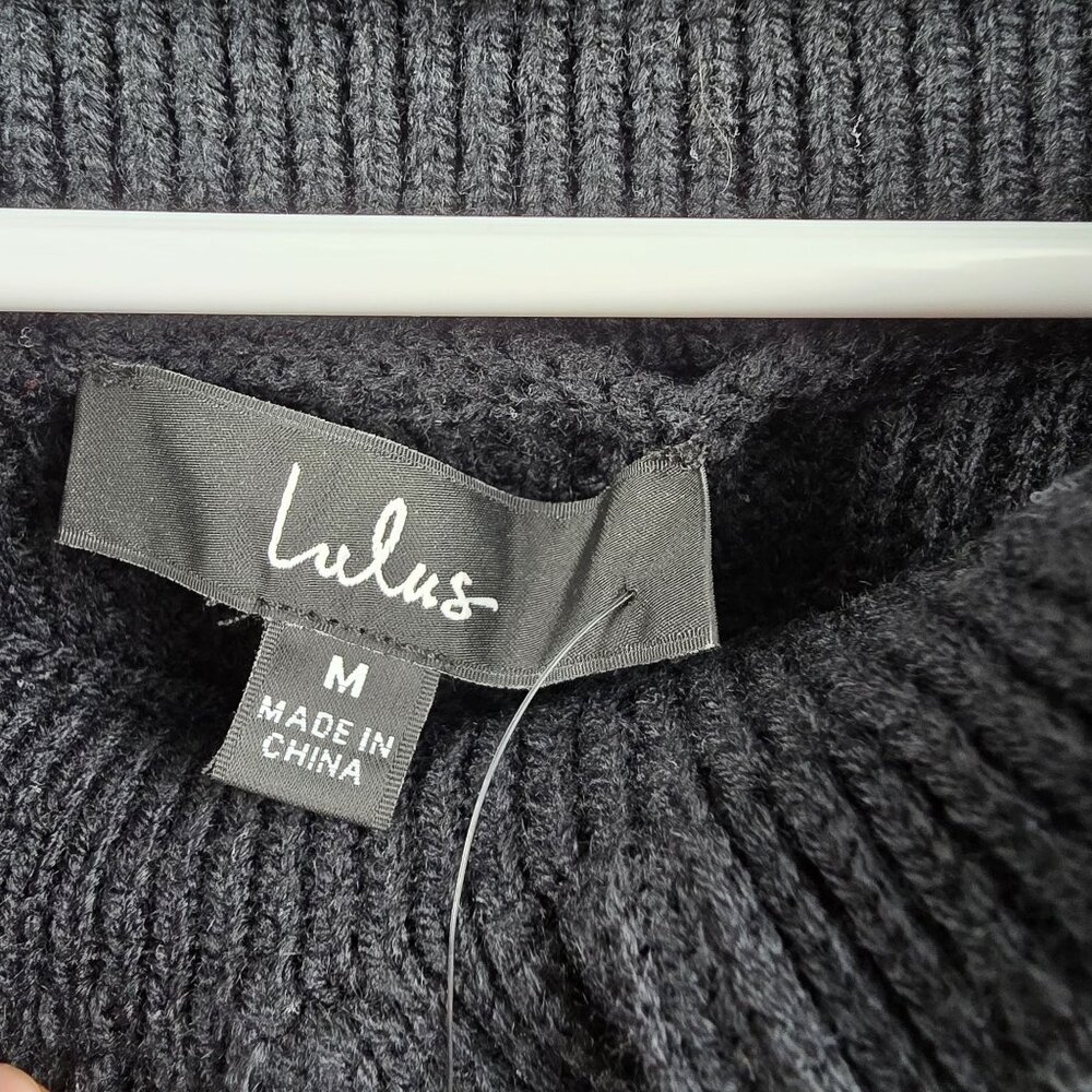 Lulus Womens Black Sweater Ruffle Collar Long Sleeve Acrylic Knit Medium - Picture 3 of 6